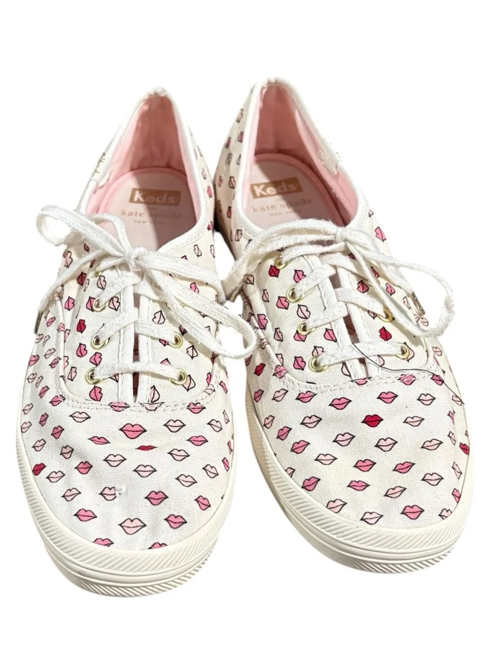 Kate Spade & Keds white canvas sneakers with pink lip print Shoes Size 9